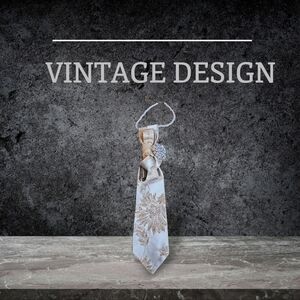 Elegant Floral Patterned Necklace Tie - Cream and Brown